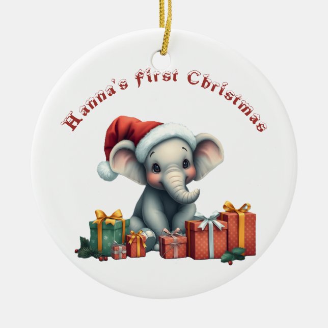 Baby Elephant's First Christmas  Ceramic Tree Decoration (Front)