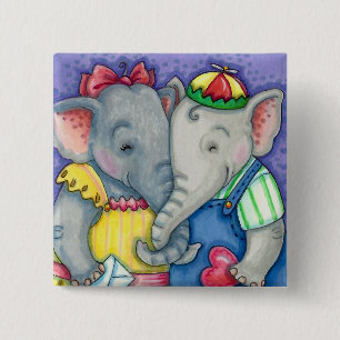 BABY ELEPHANTS FIRST LOVE, CUTE PACHYDERM FRIENDS 15 CM SQUARE BADGE