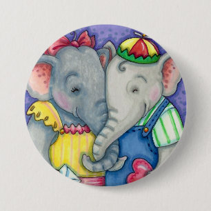 BABY ELEPHANTS FIRST LOVE, CUTE PACHYDERM FRIENDS 7.5 CM ROUND BADGE