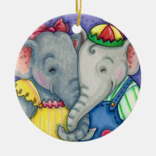 BABY ELEPHANTS FIRST LOVE, CUTE PACHYDERM FRIENDS CERAMIC TREE DECORATION