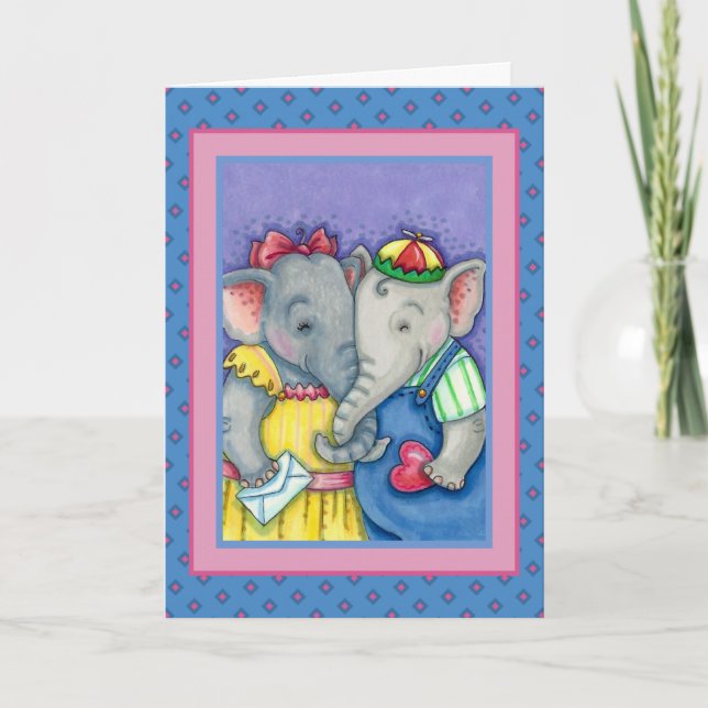 BABY ELEPHANTS FIRST LOVE, CUTE PACHYDERM FRIENDS HOLIDAY CARD (Front)