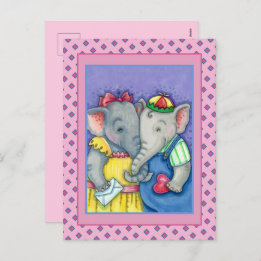 BABY ELEPHANTS FIRST LOVE, CUTE PACHYDERM FRIENDS HOLIDAY POSTCARD