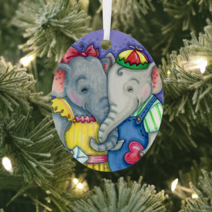 BABY ELEPHANTS FIRST LOVE, CUTE PACHYDERM FRIENDS METAL TREE DECORATION