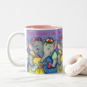 BABY ELEPHANTS FIRST LOVE, CUTE PACHYDERM FRIENDS Two-Tone COFFEE MUG
