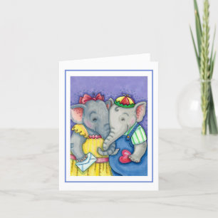 BABY ELEPHANTS FIRST LOVE, CUTE PACHYDERMS Blank Card
