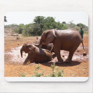 BABY ELEPHANTS WASHING IN KENYA MOUSE MAT