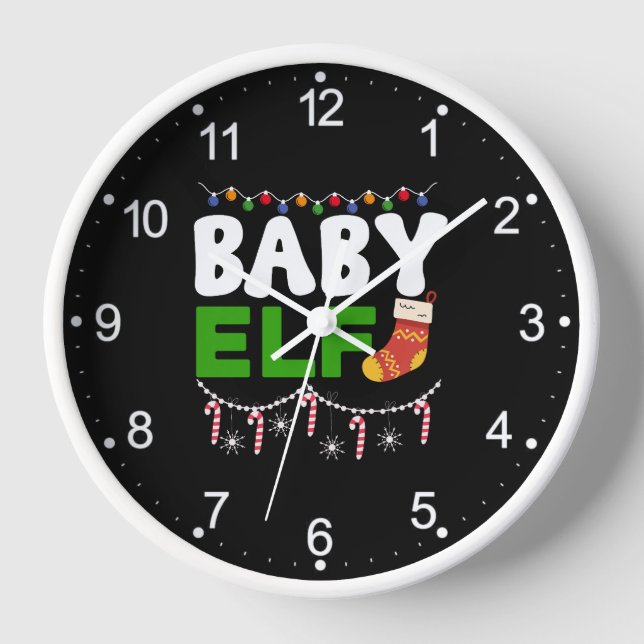 Baby Elf Christmas Holiday Design-84608 Clock (Front)