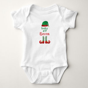 Baby Elf Personalise Name Chritsmas Red Green Bodysuit