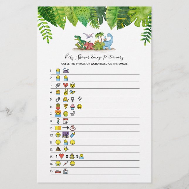 Baby Emoji Dinosaur Baby Shower Game (Front)