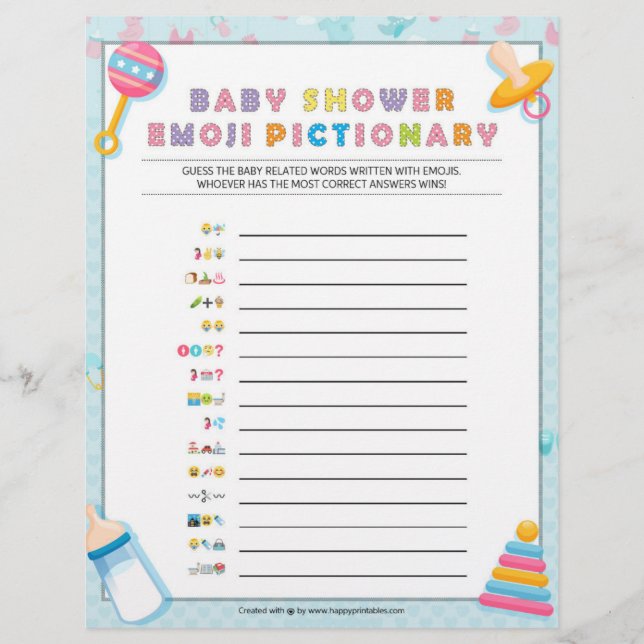 Baby Emoji Pictionary [Baby Basics Blue] Custom Letterhead (Front)