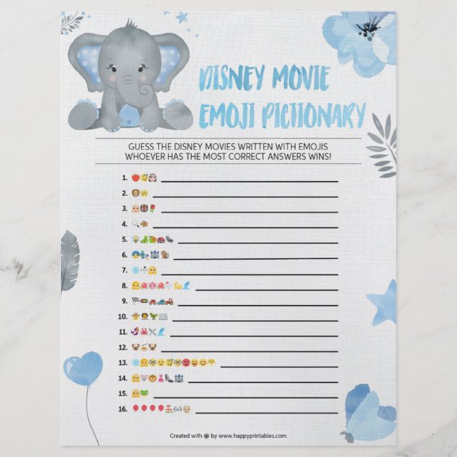 Baby Emoji Pictionary [Baby Elephant [Blue] Custom Letterhead (Front)