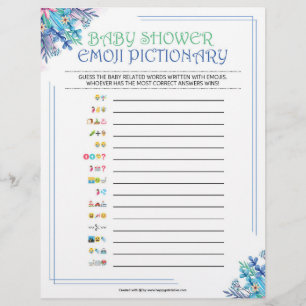 Baby Emoji Pictionary [Blue Floral] Custom Letterhead
