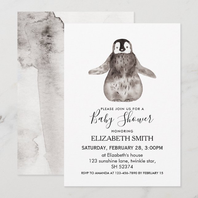 Baby Emperor Penguin Winter Baby Shower  Invitation (Front/Back)