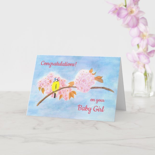 Baby & Expecting Personalised - Bird & Blossoms Card (Orchid)