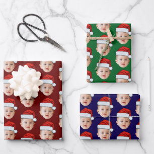 Baby Face Funny Custom Photo Santa Hat Christmas Wrapping Paper Sheet