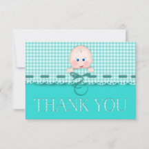 Baby Face  on Teal Gingham with Scallop Border