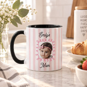 Baby Face Photo Pink Striped Mum Birthday Coffee Mug