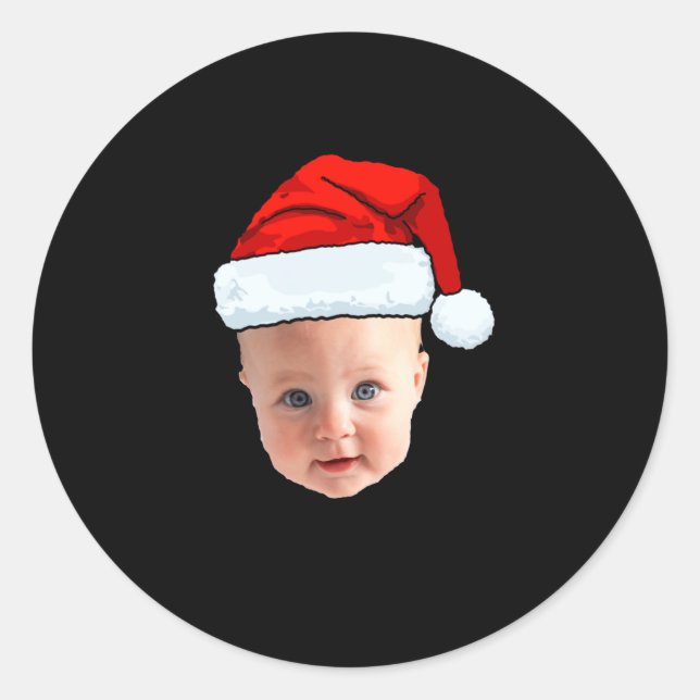 Baby Face Santa Hat Christmas Photo  Classic Round Sticker (Front)