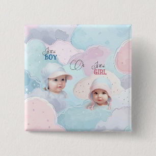 Baby Faces Gender Reveal  15 Cm Square Badge