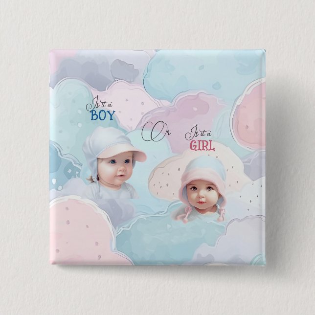 Baby Faces Gender Reveal  15 Cm Square Badge (Front)