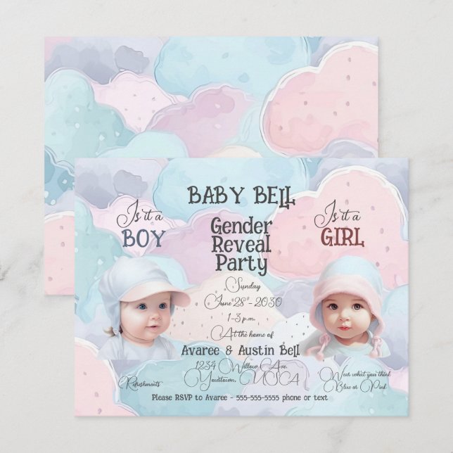 Baby Faces Gender Reveal Invitation (Front/Back)