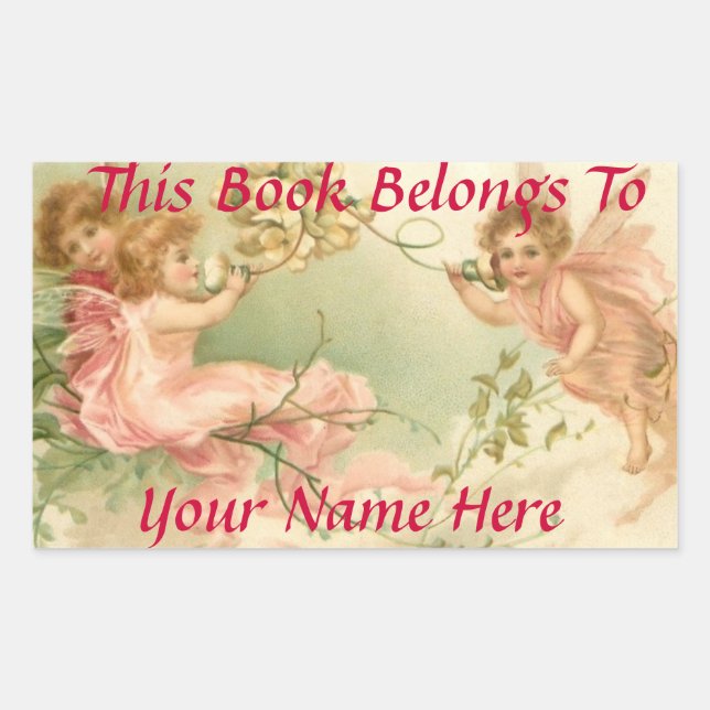 Baby Fairies Book Name Plate Rectangular Sticker (Front)