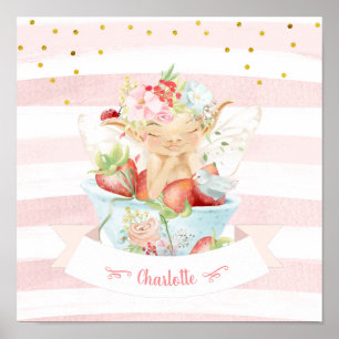Baby Fairy And Cup Of Strawberries Poster