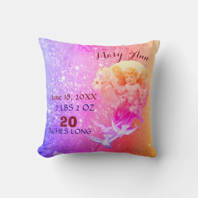 BABY FAIRY,DOVES PINK BLUE SPARKLE Baby Girl Stats Cushion (Front)