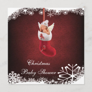 Baby Fairy in Christmas Stocking Baby Shower Invitation