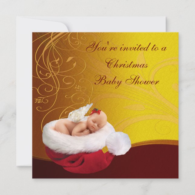 Baby Fairy in Santa Hat Christmas Baby Shower Invitation (Front)