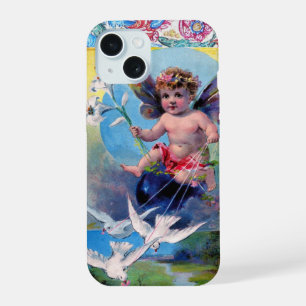 BABY FAIRY WITH DOVES ANTIQUE FLORAL iPhone 15 CASE