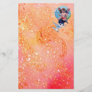BABY FAIRY WITH DOVES IN SPARKLES ,red pink gold Stationery