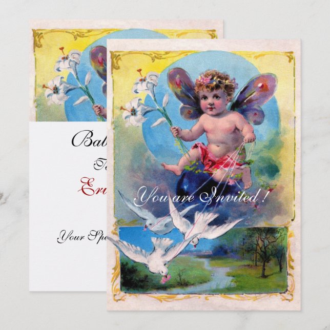 BABY FAIRY WITH DOVES INVITATION (Front/Back)