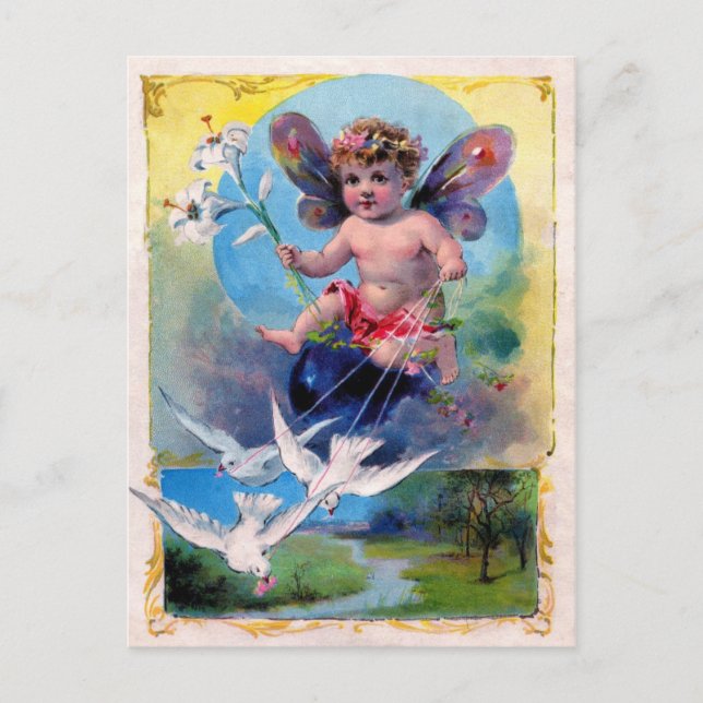 BABY FAIRY WITH DOVES POSTCARD (Front)