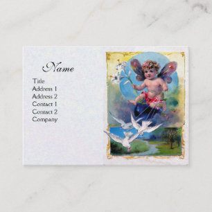 BABY FAIRY WITH DOVES, white pearl paper Business Card