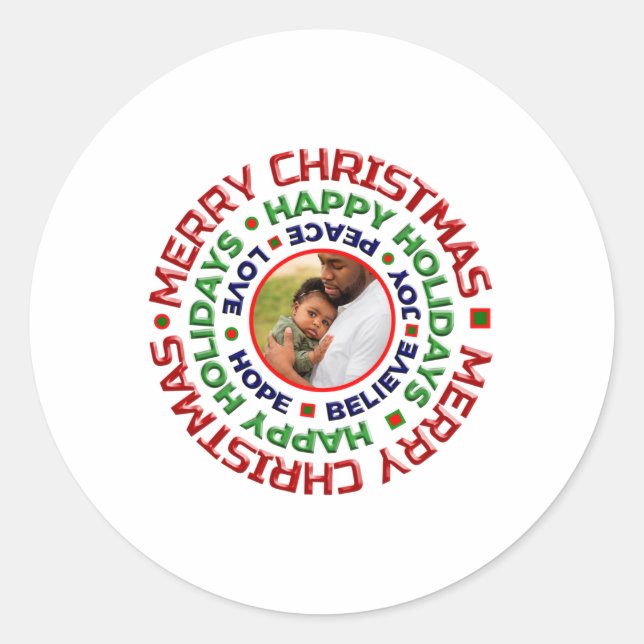 Baby Family Christmas Photo Holiday  Classic Round Sticker (Front)