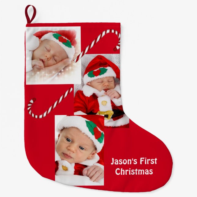 Baby, Family Pictures and Candy Cane, ZYPI Large Christmas Stocking (Front)