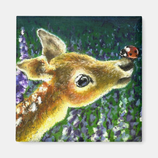 Baby fawn and ladybug magnet
