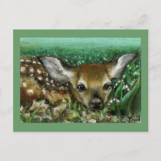Baby fawn and lilies of the valley postcard