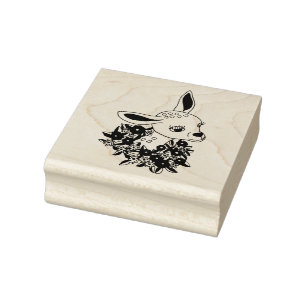 Baby Fawn deer with flowers Original animal art Rubber Stamp