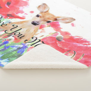 Baby fawn in a field of poppies personalised sherpa blanket