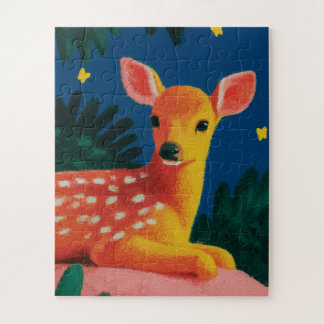 Baby Fawn Resting with Glowing Butterflies Jigsaw Puzzle