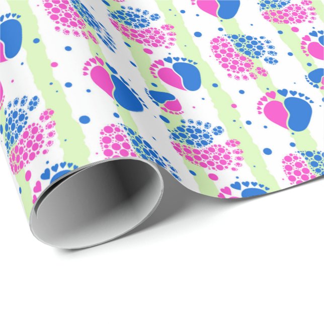 Baby Feet and Hearts in blue and pink colour Wrapping Paper (Roll Corner)