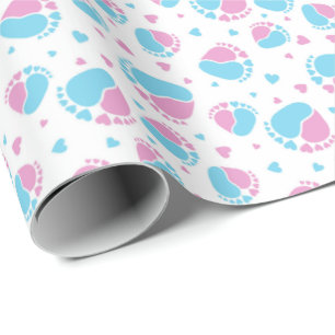Baby Feet and Hearts in blue and pink colour Wrapping Paper