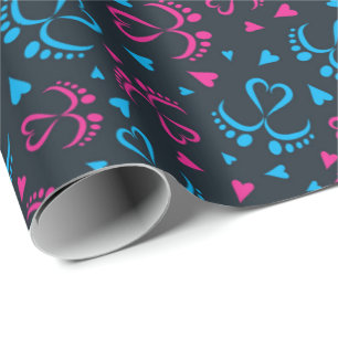 Baby Feet and Hearts in blue and pink colour Wrapping Paper