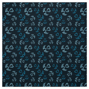 Baby Feet and Hearts in blue glitter Fabric