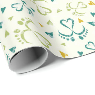 Baby Feet and Hearts in green colour Wrapping Paper