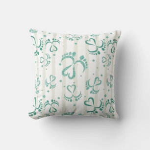 Baby Feet and Hearts in green glitter Cushion
