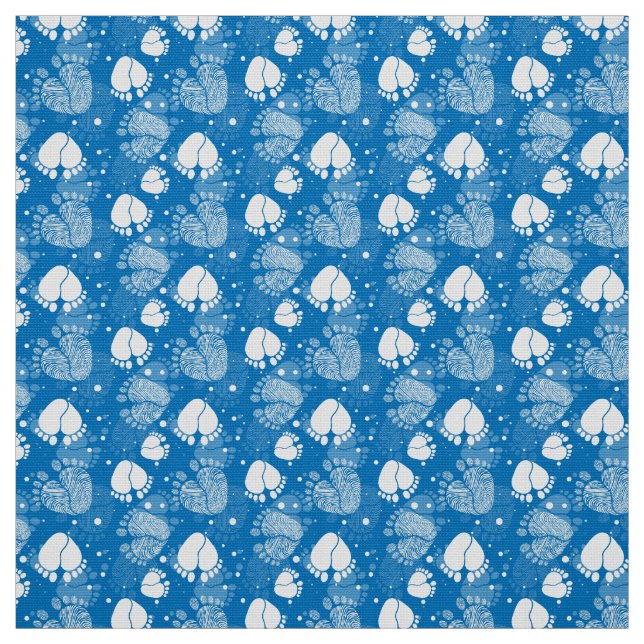 Baby Feet and Hearts Pattern in blue colour Fabric (Swatch)