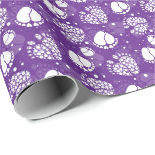 Baby Feet and Hearts Pattern in purple colour Wrapping Paper